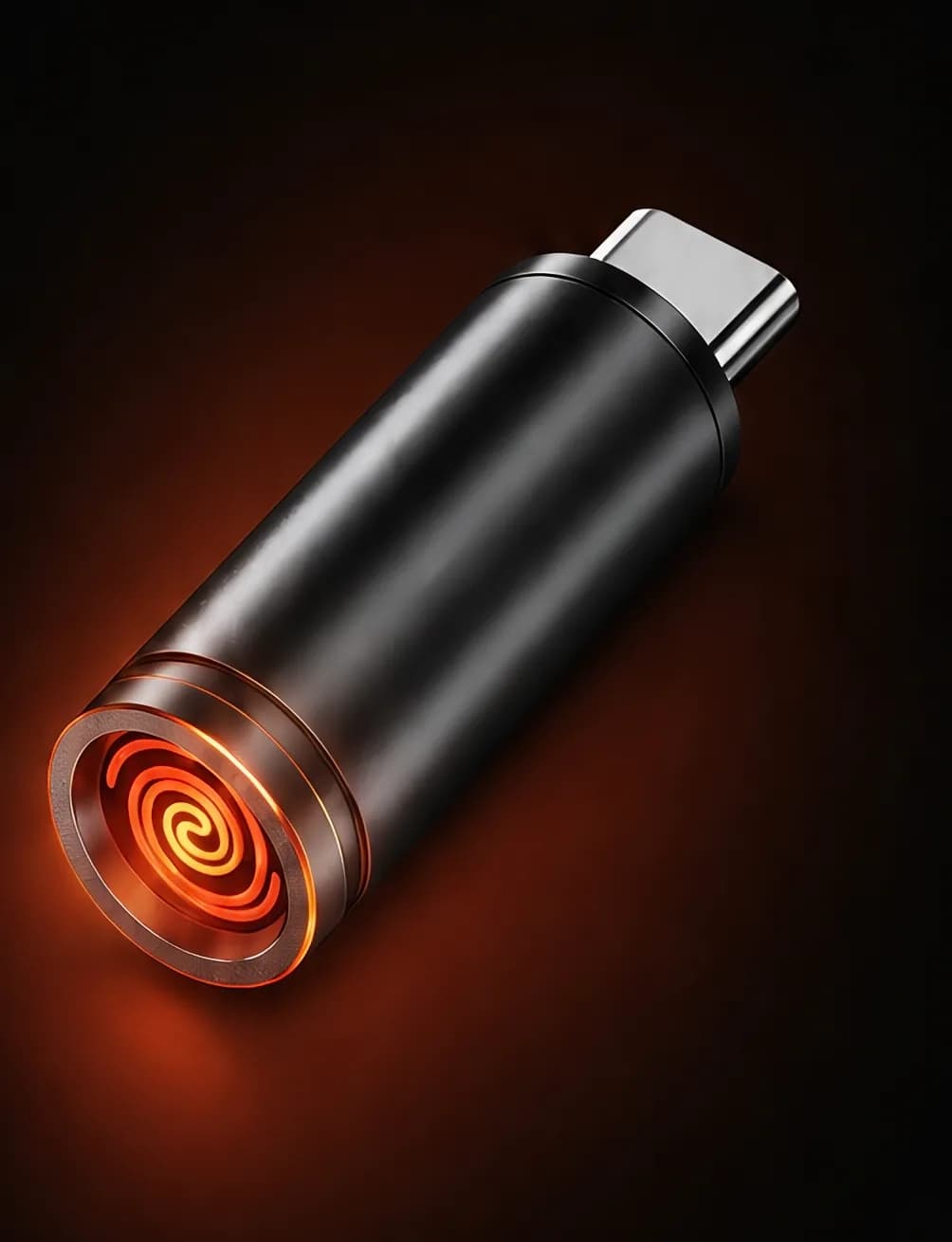 Mechero USB-C negro con la resistencia en espiral al rojo vivo